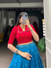 Blue Color Kalamkari Print With Zari Weaving Border Dola Silk South Indian Choli